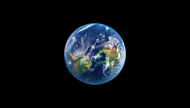 Realistic Rotating Planet Earth Animation on Black Background Seamless Loop 4K