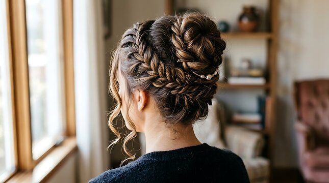 Intricate braided updo hairstyle for formal events