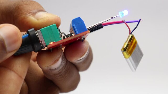 PWM or the pulse width modulation board adjusting led brightness powered by small lipo battery