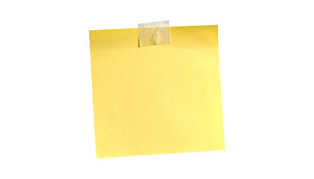 Bright yellow sticky note attached with masking tape against a plain white background for important reminders