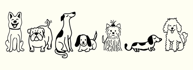 Dog Breeds Black Brush Doodle Set Vector Illustration on white background. © Israt Graphite