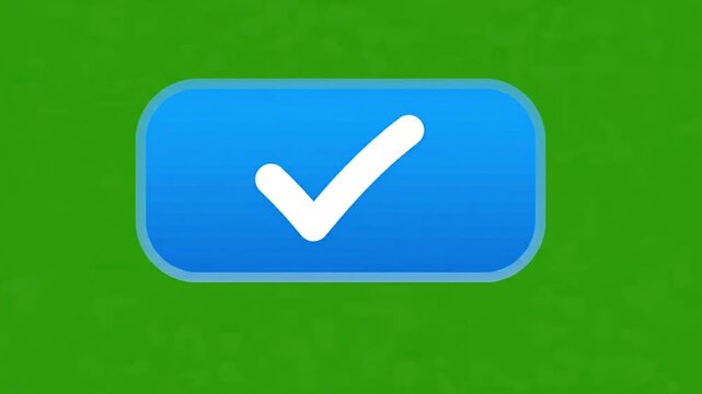 Blue Glossy Checkmark Button Icon on Green Background for Confirmation