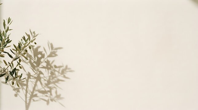 Olive branch shadow and light on textured wall background
