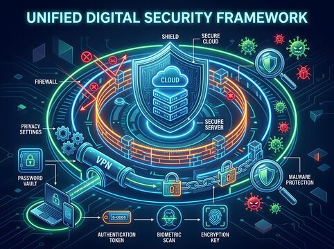 Digital security framework with shield and cloud server