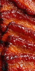 Obraz premium Chinese Char Siu Pork Curled Ribbons in Vertical Macro Food Background