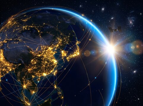 世界をつなぐデジタルネットワーク夜明けの地球と宇宙