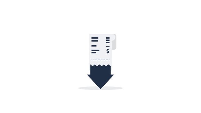 Minimalist receipt illustration with downward arrow representing cost reduction and lower bill payment concept