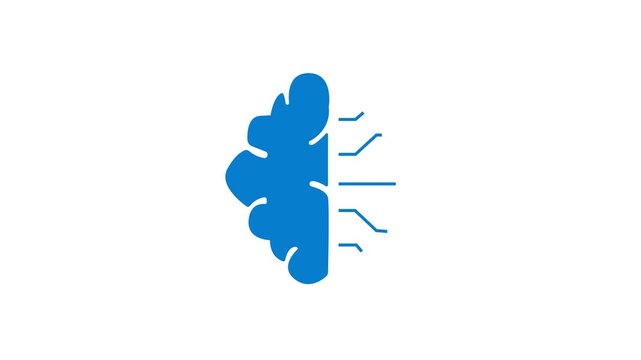 AI brain circuit technology icon. Artificial intelligence, machine learning, neural networks, digital brain, and smart technology. 2D animation with 4K resolution and alpha channel.
