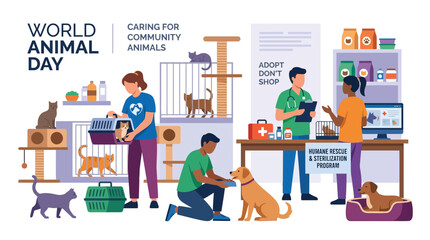 Fototapeta premium World Animal Day Volunteer Care and Adoption Program Illustration