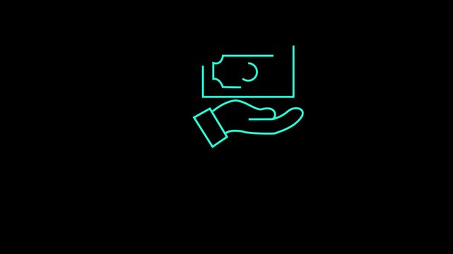 Turquoise linear icon of a hand holding a folder file clean line showing presenting or document icon, representing data