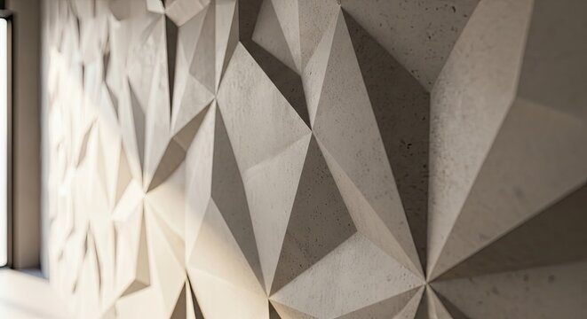 Grey 3D geometric wall panel texture with diagonal shadows.