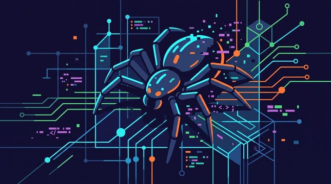 Cyber Security Halloween Spider On Glowing Tech Circuit Board
