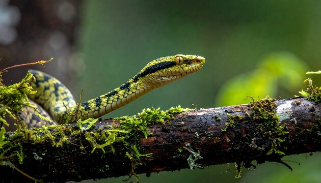Close up of a green lizard on a rock in nature.