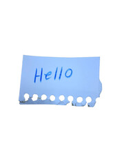 Blue paper note with handwritten hello message © MstNilufar