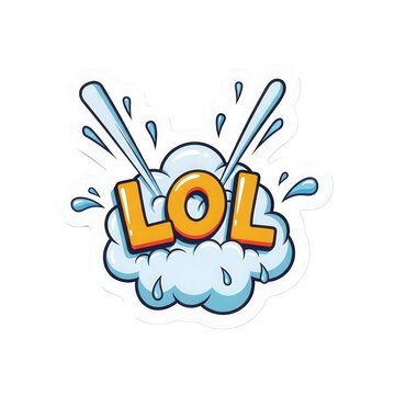 Letters spelling LOL appear inside a blue cloud with water splashes erupting from the sides of the design.