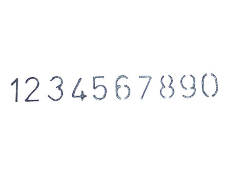 Numbers one to zero in a simple stencil font style