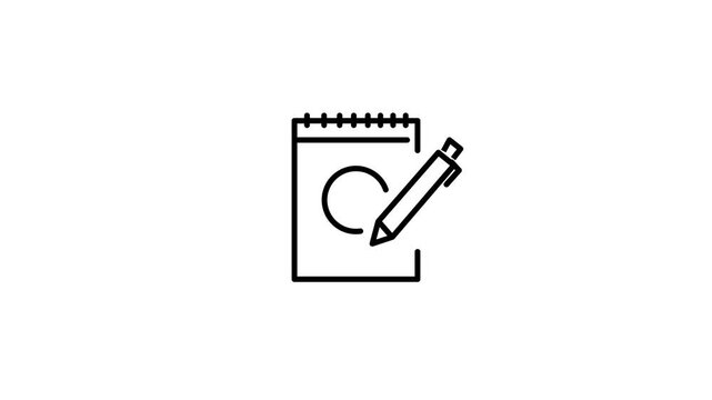 Spiral Notepad Document Icon. Animated spiral notepad notebook icon representing task list, writing notes, and document drafting.