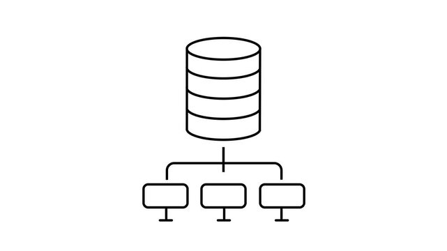 Network Hierarchy Database Structure Icon. Animated network hierarchy diagram showing connected computer nodes simple line icon animation.