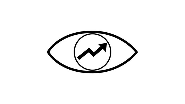 Business Growth Vision Eye Icon. Animated eye icon with rising arrow inside representing market vision line icon animation.