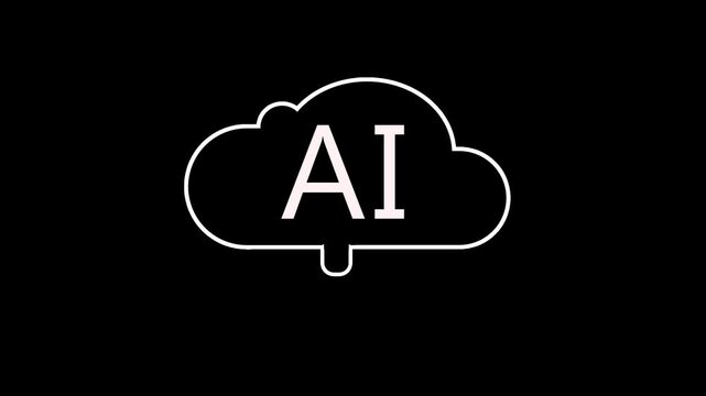 Animated AI cloud computing icon looping animation on black background.