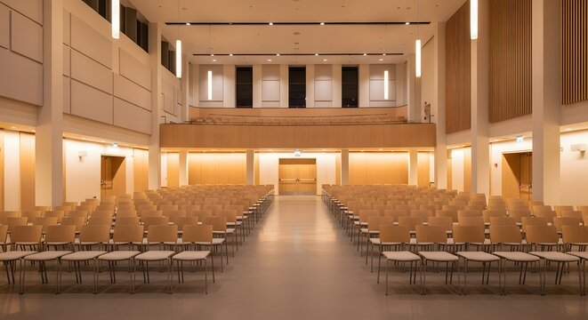 Empty auditorium hall with rows of seats for an event