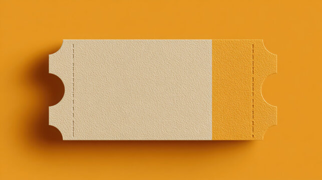 Blank two color paper ticket mockup isolated on solid yellow background for event entry design with ticket perforated edges