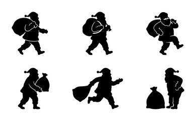 Fototapeta premium Santa Claus Silhouette Collection, Christmas Gift Delivery Vector Icons, Festive Holiday Character Set