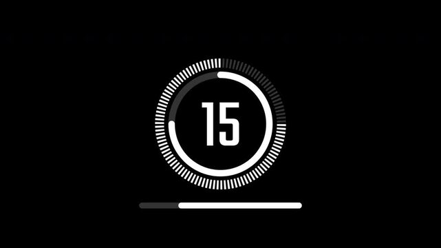Minimal countdown timer animation from 20 to 0 seconds. Round circle with underline 20 seconds countdown, Modern flat design with animation on black background. High quality 4K video.