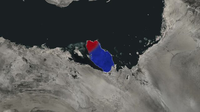 Qatar Political Map Animation with National Borders, Arabian Gulf Geographic Outline, Middle East Digital Cartography, Country Location Visualization, Travel, Business, Education, News Broadcast