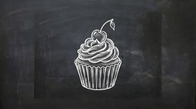 Chalkboard drawing of a cupcake with a cherry on top