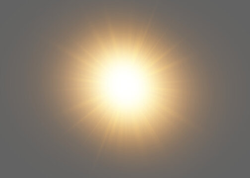 Abstract central sunbeam graphic element with glowing amber lens flare