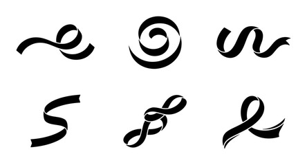 Fototapeta premium Black Ribbon Vector Icons, Elegant Swirls and Curves, Symbolizing Awareness and Support, Graphic Elements