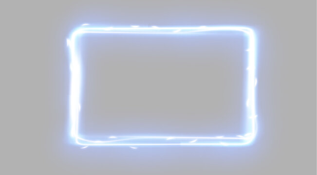 Glowing neon rectangle frame isolated on grey background