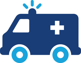 Blue ambulance vehicle icon with medical cross isolated on transparent background © MstKakoli