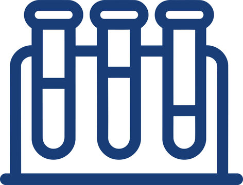 Blue line icon of three test tubes in a rack isolated on transparent background