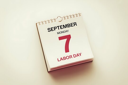 A desk calendar page showing the date of september 7th labeled as labor day on a white background