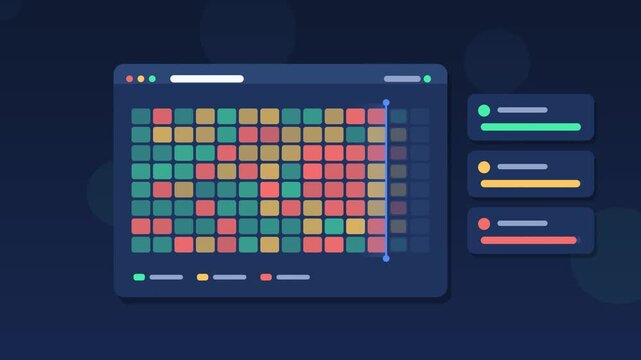 Colorful Data Grid Visualization Displaying Analytics Dashboard with Progress Bars on Dark Background