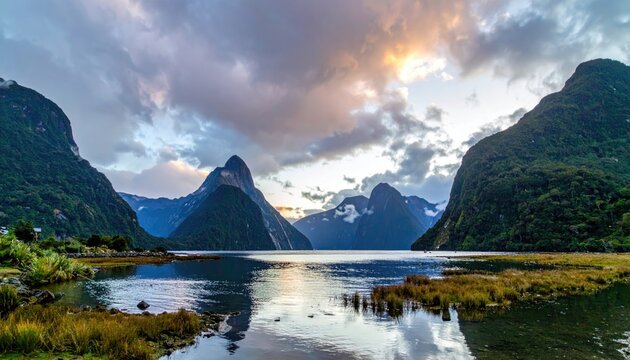 New Zealand Milford Sound New Zealand ka ek be-intehā khoobsurat fjord hai jo tallay tak utarte hue qatl aafreen pahāṛon.