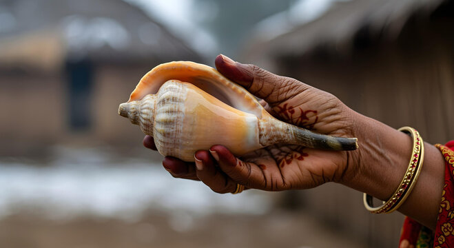 Traditional Bengali shankha conch shell, isolated on pure white background