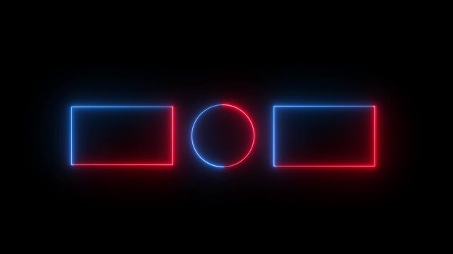streaming neon text frame animation. Neon glowing blue and red color square rectangle picture frame icon animation .Motion graphics of concept