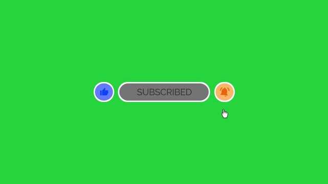  Animated YouTube Subscribe Button for Video Overlay. Like Subscribe Bell Notification Button, subscribe to channel. Green Screen 