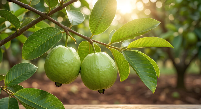 Pair of fresh Guava on the tree 