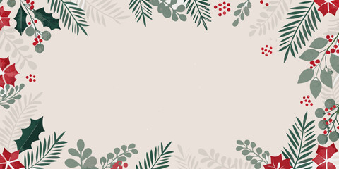 Floral ornament with holly and berries a vector illustration on a beige background for seasonal designs pattern graphic botanical leaves berry cluster red © Rina