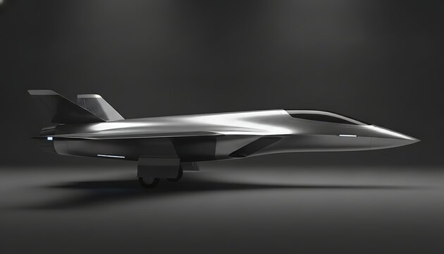 Sleek and aerodynamic futuristic stealth fighter jet concept design on a dark studio background showcasing modern military aviation technology