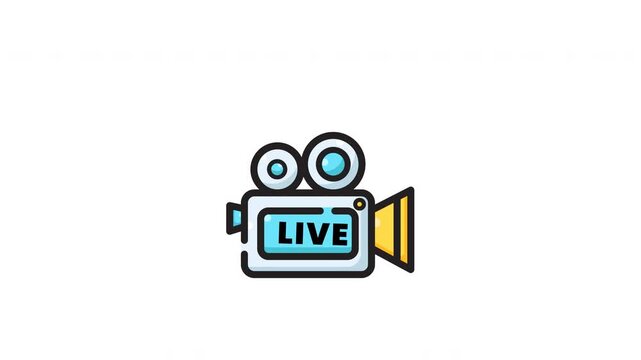 Blue live video camera icon in modern flat design. Suitable for web and app graphics, digital marketing, and technology projects.