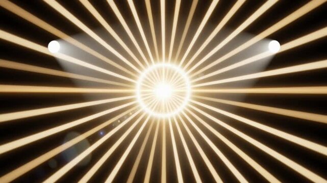 Golden light rays burst and converge in abstract motion footage