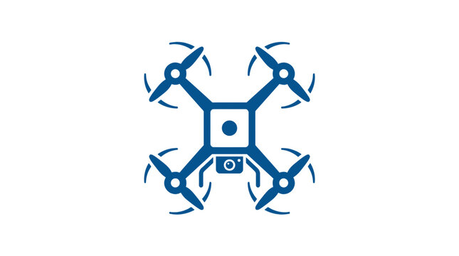Blue quadcopter drone aircraft aerial technology icon.