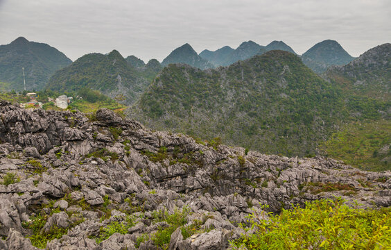 Dng Van Karst Plateau Geopark landscape with rugged limestone peaks