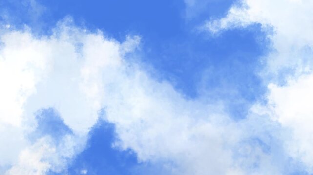 Forward flight through bright white cloud layer on transparent background