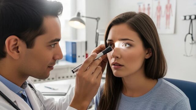 Doctor examining patients eye with a penlight